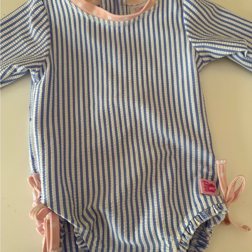 Ruffle Butts Blue and Pink Striped Swimsuit - Picture 3 of 4